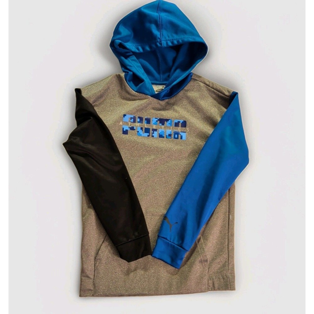 PUMA Mens S Athletic Performance Black Gray Blue Hoodie